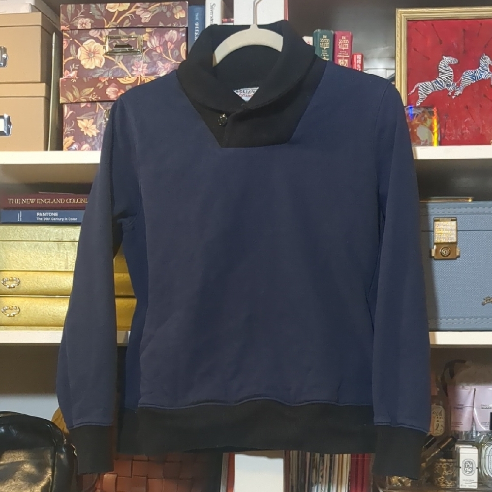 Guideboat Navy and Black Shawl Collar Pullover Sweatshirt Size Womens Medium